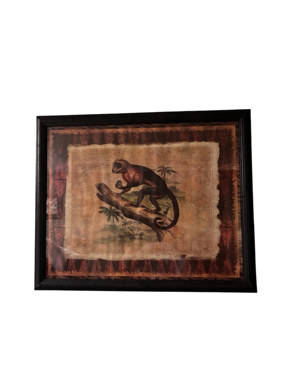 Vintage Framed Monkey Art Print - Tropical Jungle Wall Decor